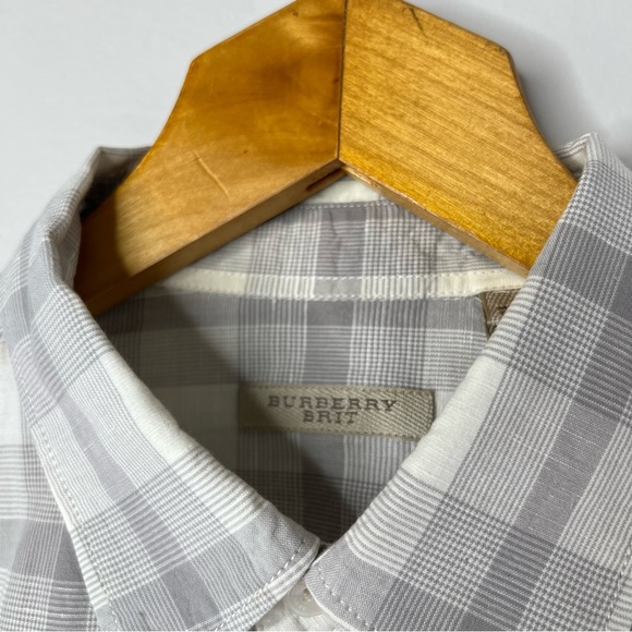 Burberry Brit Nova Check Checkered Flannel Pattern Button Down Shirt Gray White - Picture 4 of 10